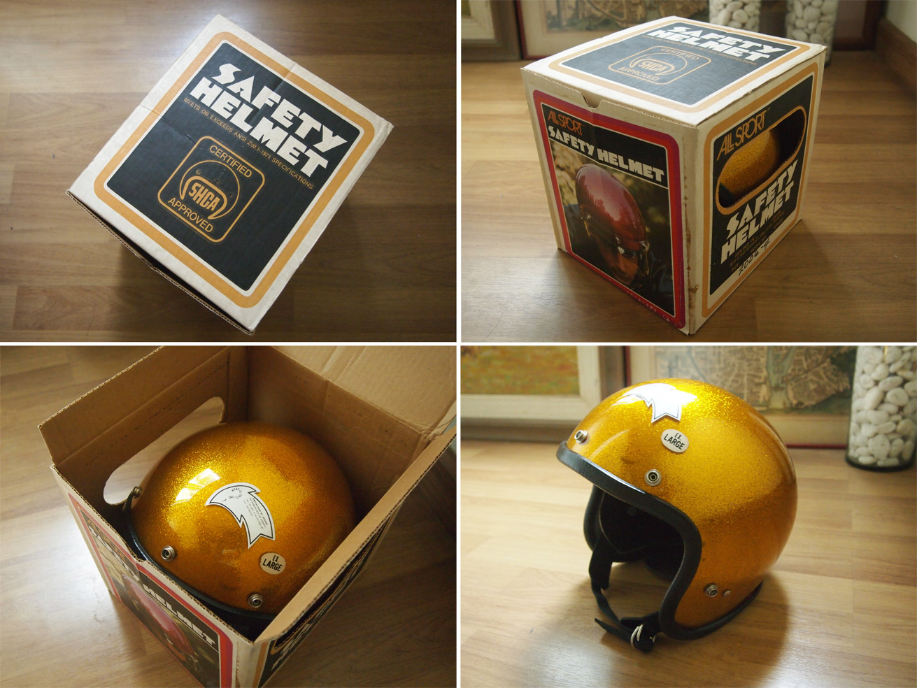 ขาย หมวกกันน๊อค NOS - Vintage '74 Gold Metalflake size XL