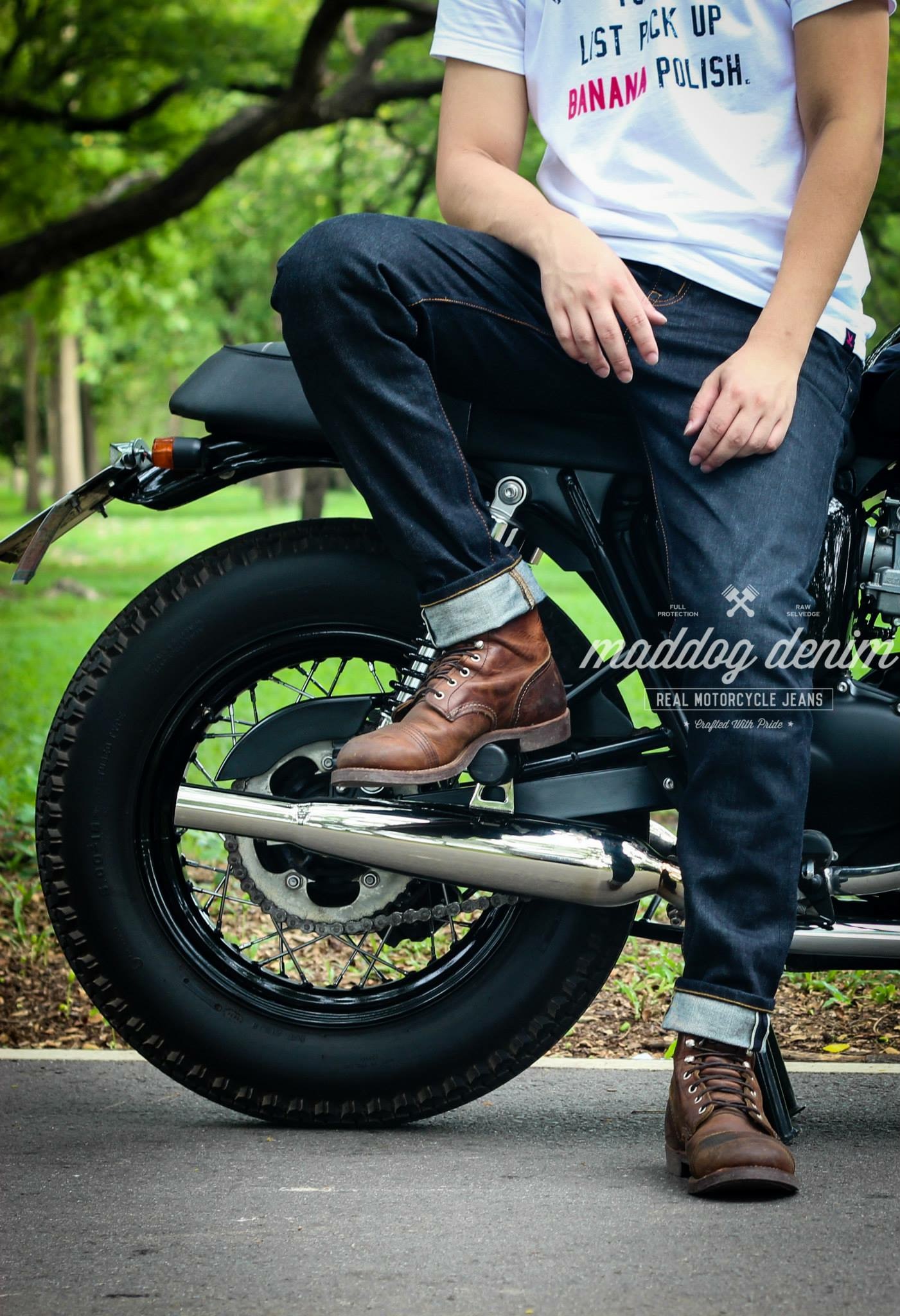 MADDOG DENIM |ยีนส์เคฟล่าพร้อมการ์ดเข่าสะโพก ผ้าดิบพรีเมี่ยม สไตล์วินเทจ ไม่มีรอยเย็บด้านนอก