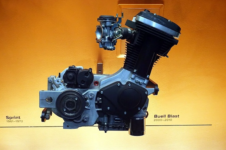 The Buell Blast engine illustrates a related brand, separately from motorcycles bearing the Harley-Davidson name.